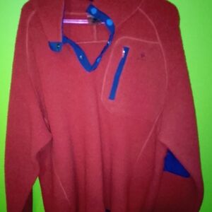 Woods Sherpa Fleece Sweater With Packet, Button Up Neck And Elbow Patches